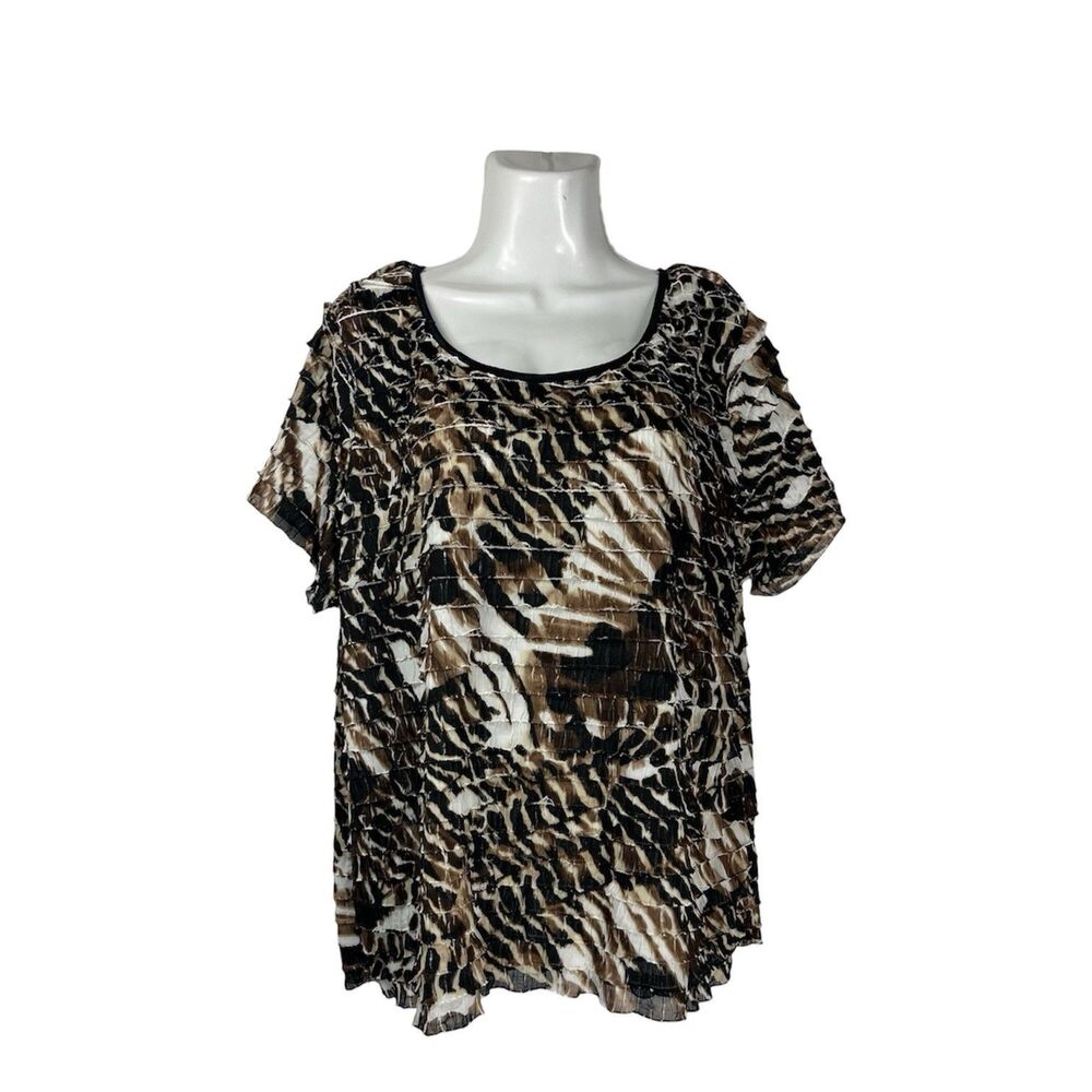 Cato Woman Tiered Top Cheetah Print 18W/20W Short Sleeve Blouse Travel Boho